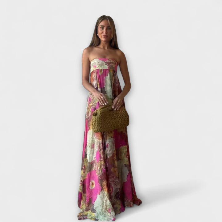 Robe Maxi Plissée Rétro Sans Manches