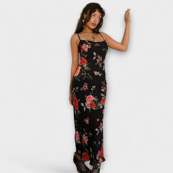 Robe courte ajustée avec imprimé floral et bretelles