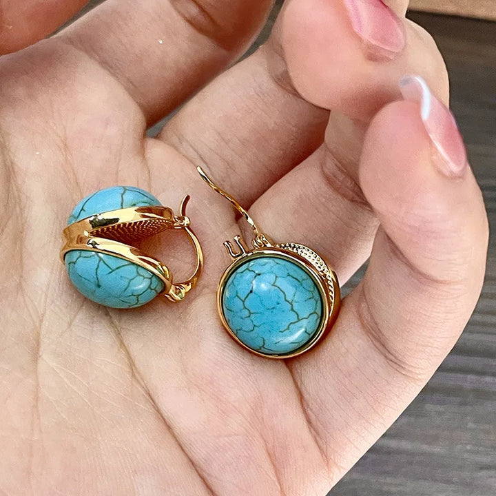 Boucles d'oreilles clous géométriques vintage élégantes en turquoise
