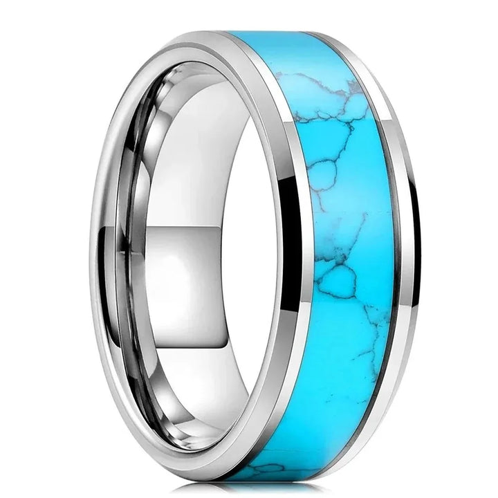 Bagues en Acier Inoxydable Fines avec Turquoise