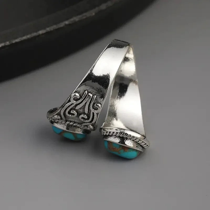 Anneau Croisé Vintage Élegant en Turquoise