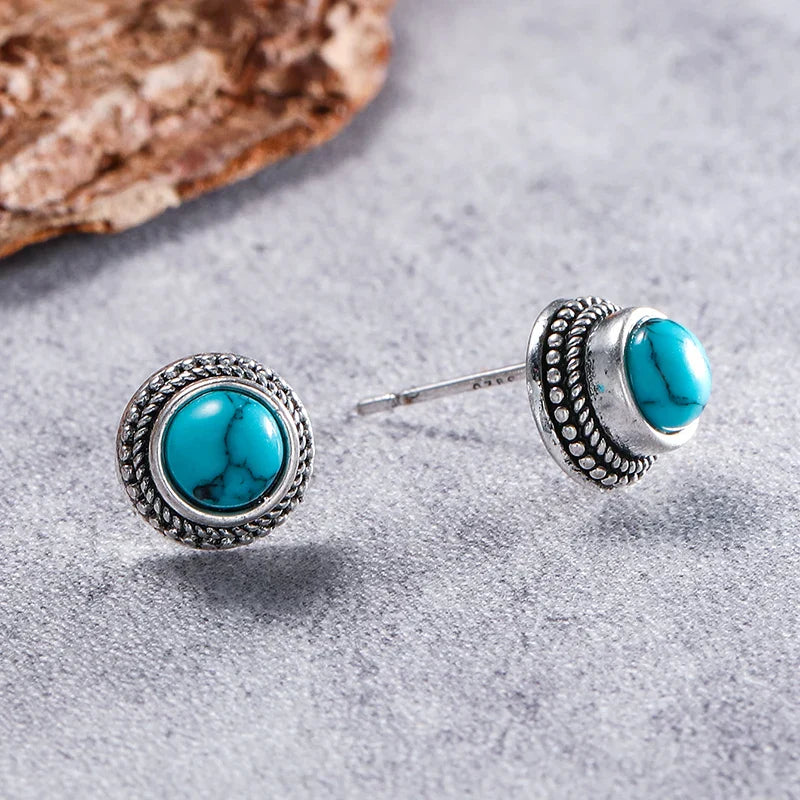 Boucles d'oreilles clous imitation turquoise vintage