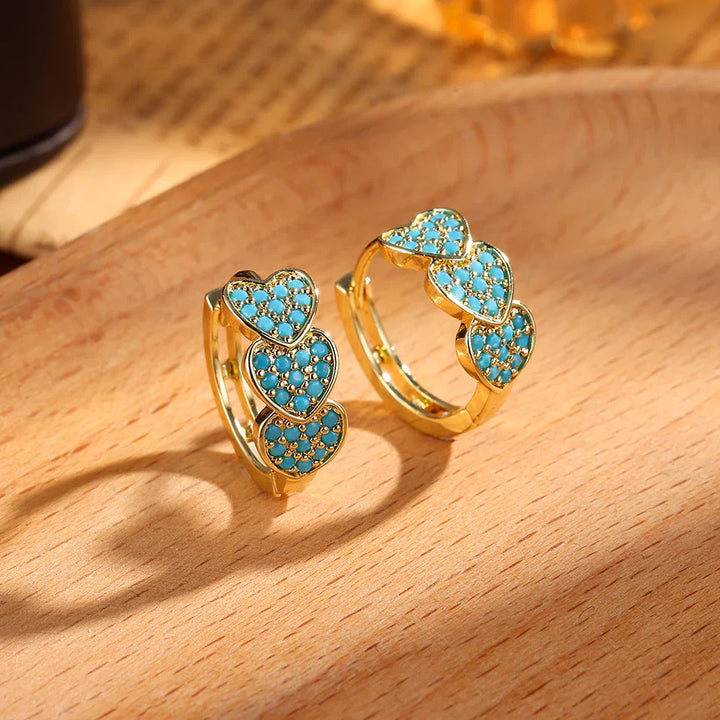 Boucles d'Oreilles en Cerceau avec Fleur Bleue Turquoise Chic