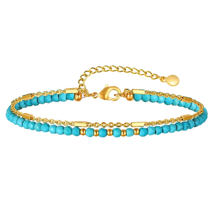Bracelet double en or intemporel avec turquoise