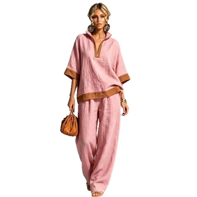 Ensemble Coordonné Vintage en Lin pour Femmes