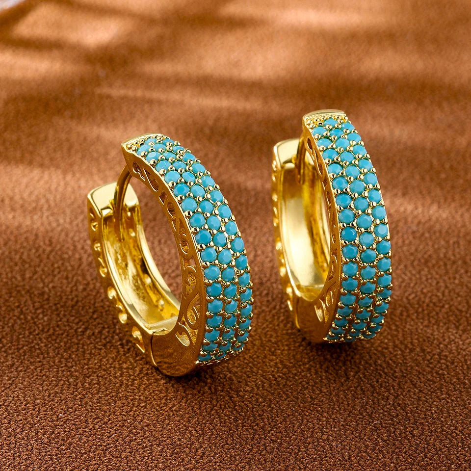 Boucles d'Oreilles en Cerceau avec Fleur Bleue Turquoise Chic