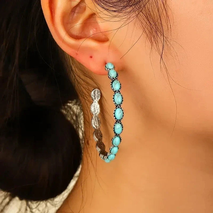Boucles d'oreilles en cercle turquoise vintage bohème