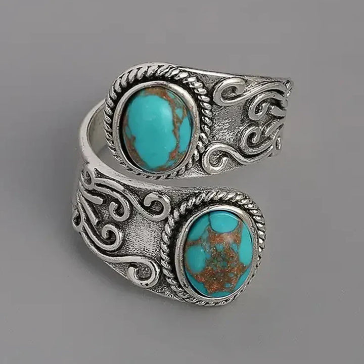 Anneau Croisé Vintage Élegant en Turquoise