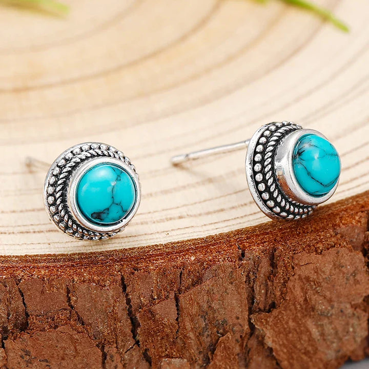 Boucles d'oreilles clous imitation turquoise vintage