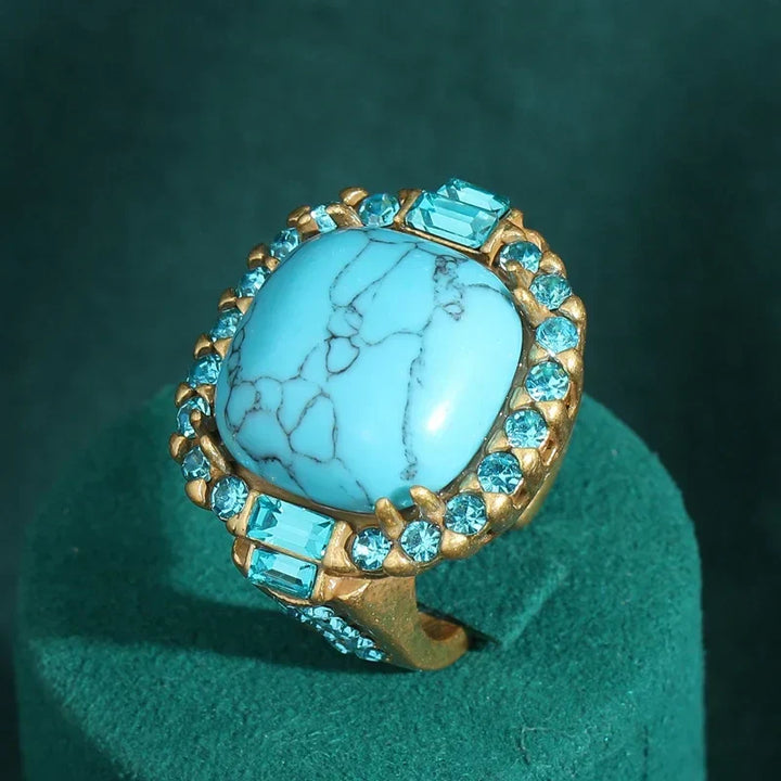 Bague Vintage Art Déco en Turquoise et Or