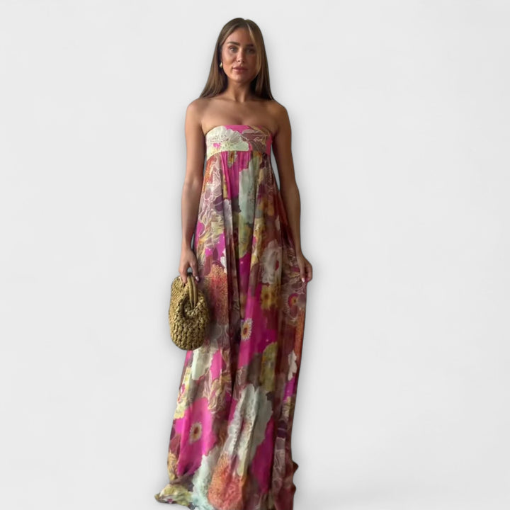 Robe Maxi Plissée Rétro Sans Manches