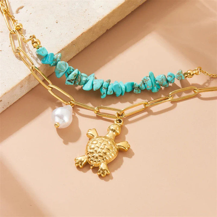 Bracelet Exclusif en Acier Inoxydable Turquoise Tortue