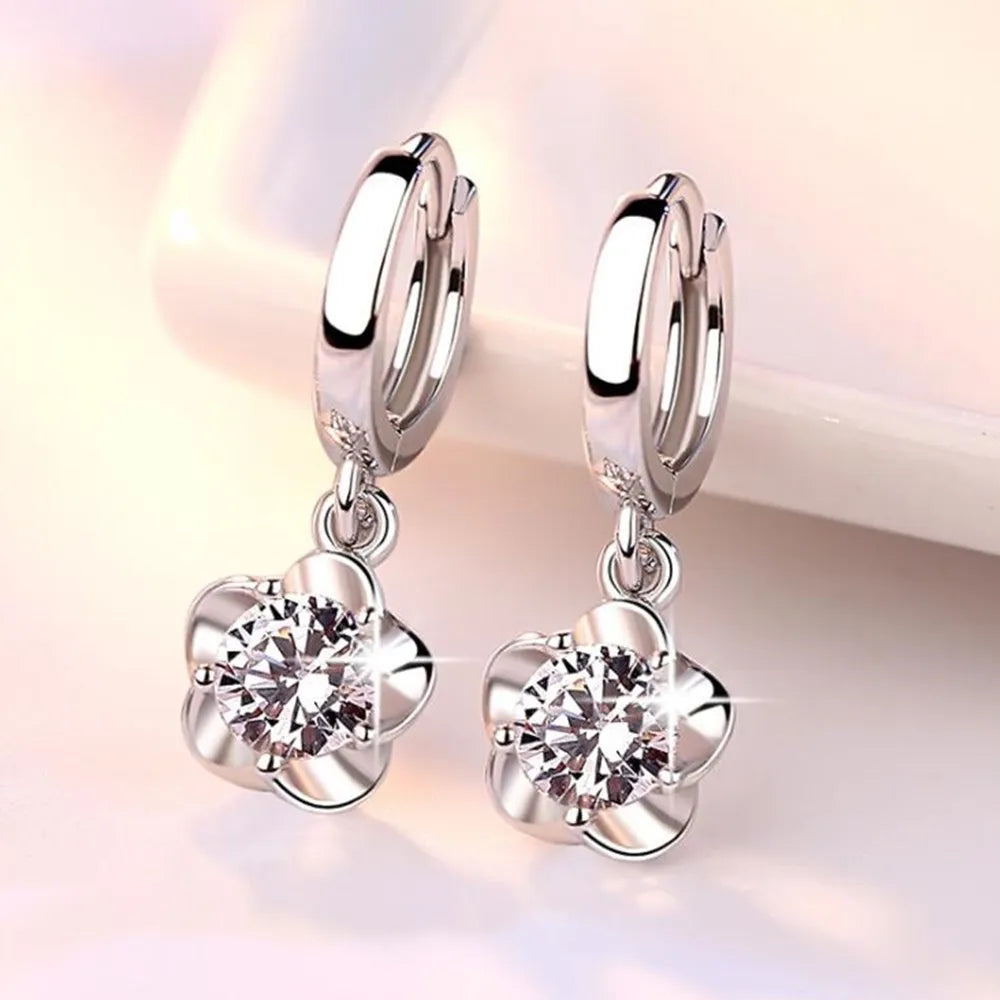 Boucles d'Oreilles en Argent avec Zirconia Violet et Blanc