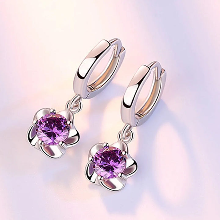 Boucles d'Oreilles en Argent avec Zirconia Violet et Blanc