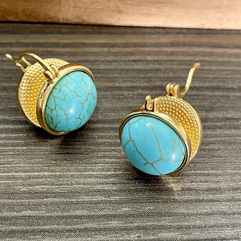 Boucles d'oreilles clous géométriques vintage élégantes en turquoise