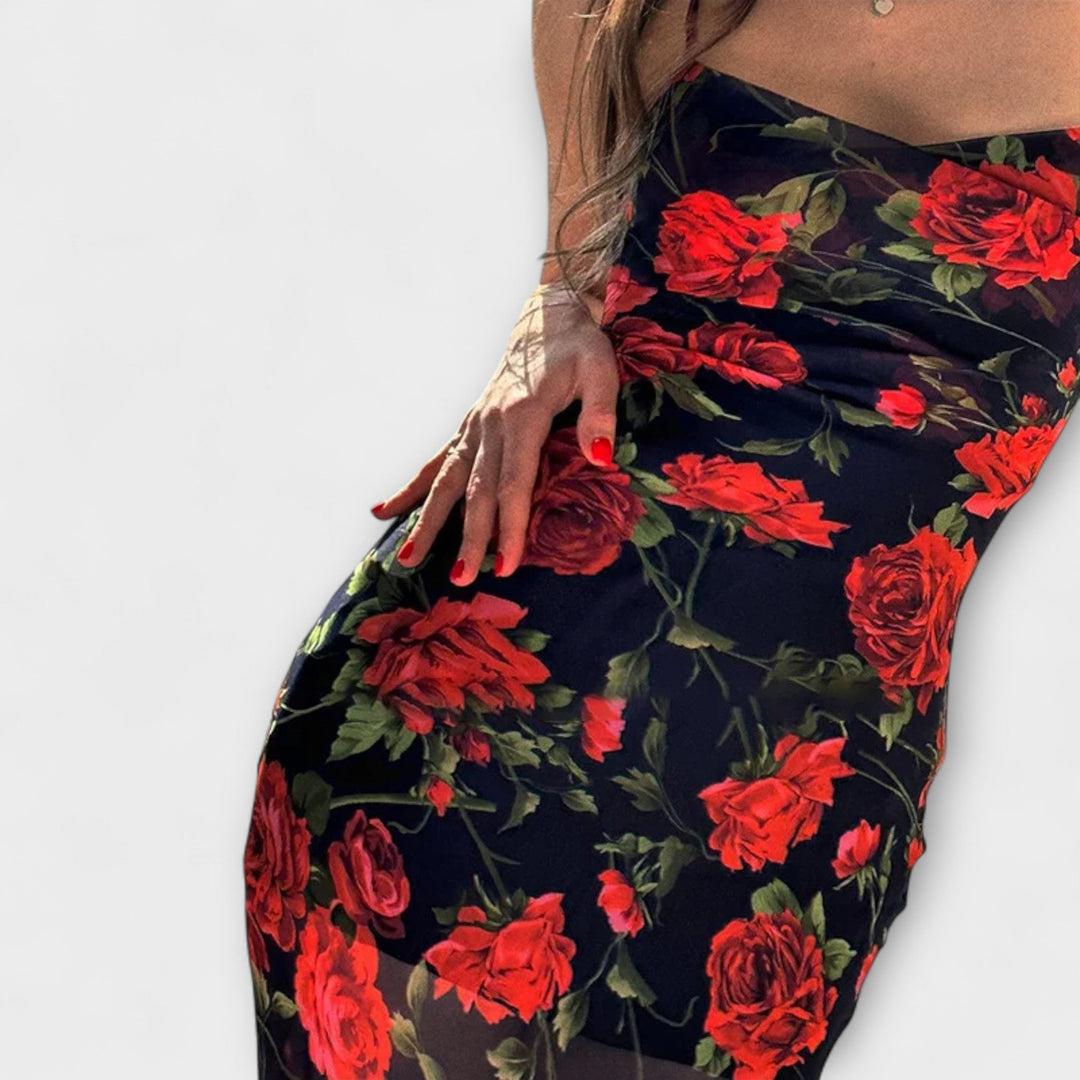 Robe courte ajustée avec imprimé floral et bretelles