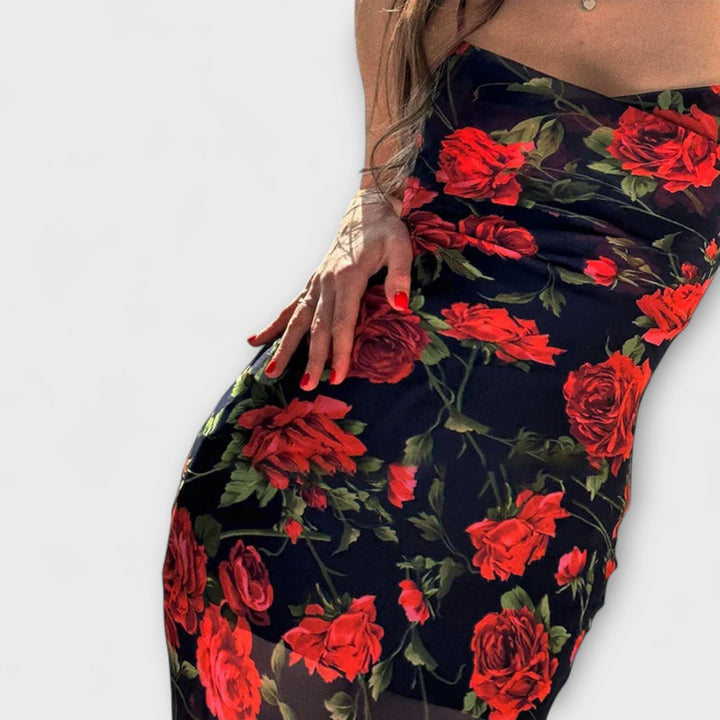 Robe courte ajustée avec imprimé floral et bretelles
