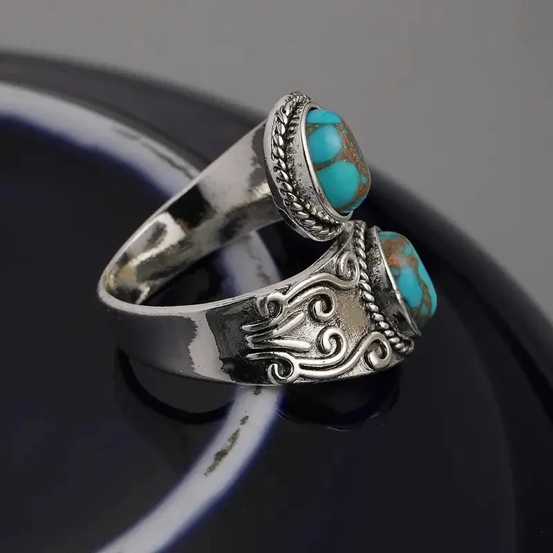 Anneau Croisé Vintage Élegant en Turquoise