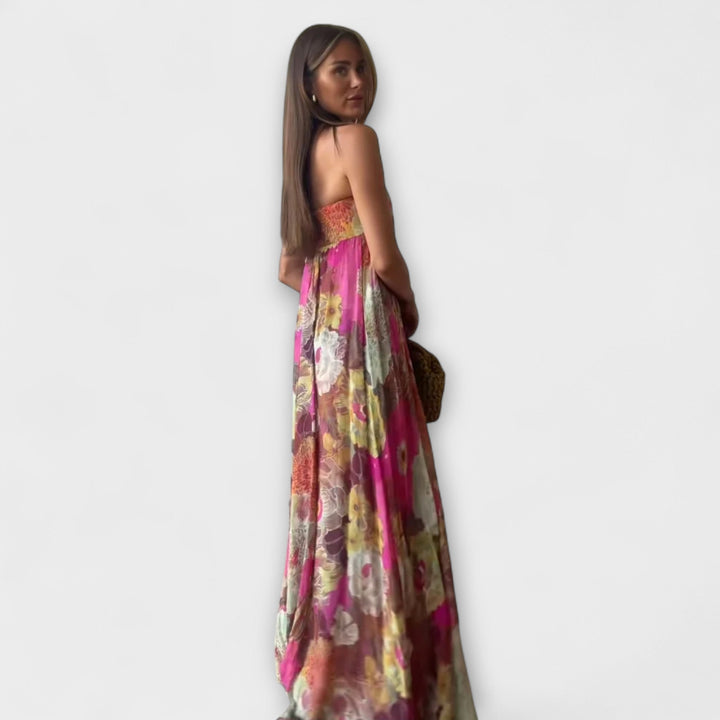 Robe Maxi Plissée Rétro Sans Manches