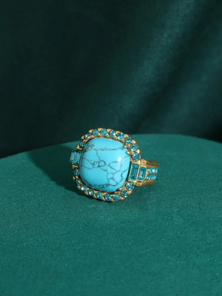 Bague Vintage Art Déco en Turquoise et Or