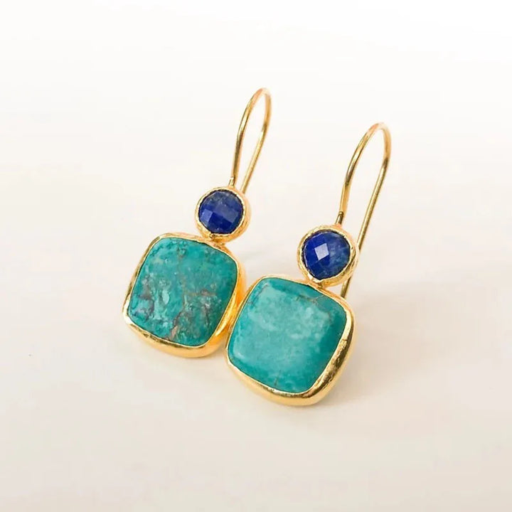 Boucles d'Oreilles Carrées Turquoise Incrustées à la Mode