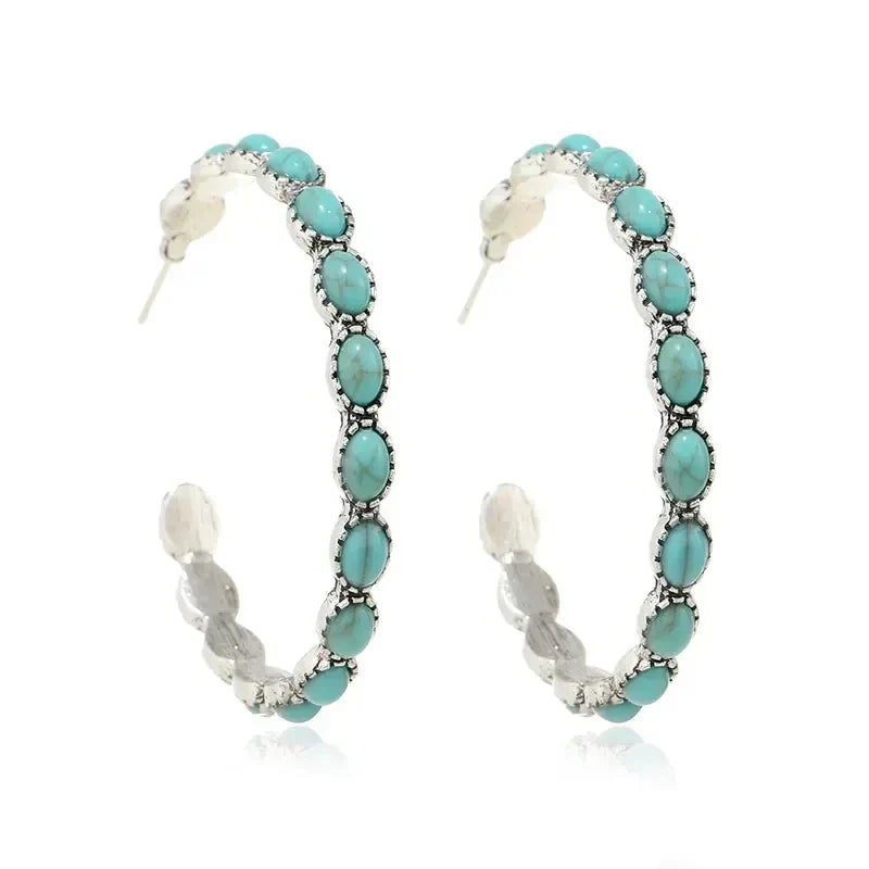 Boucles d'oreilles en cercle turquoise vintage bohème