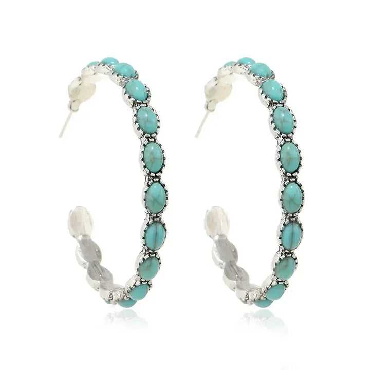 Boucles d'oreilles en cercle turquoise vintage bohème
