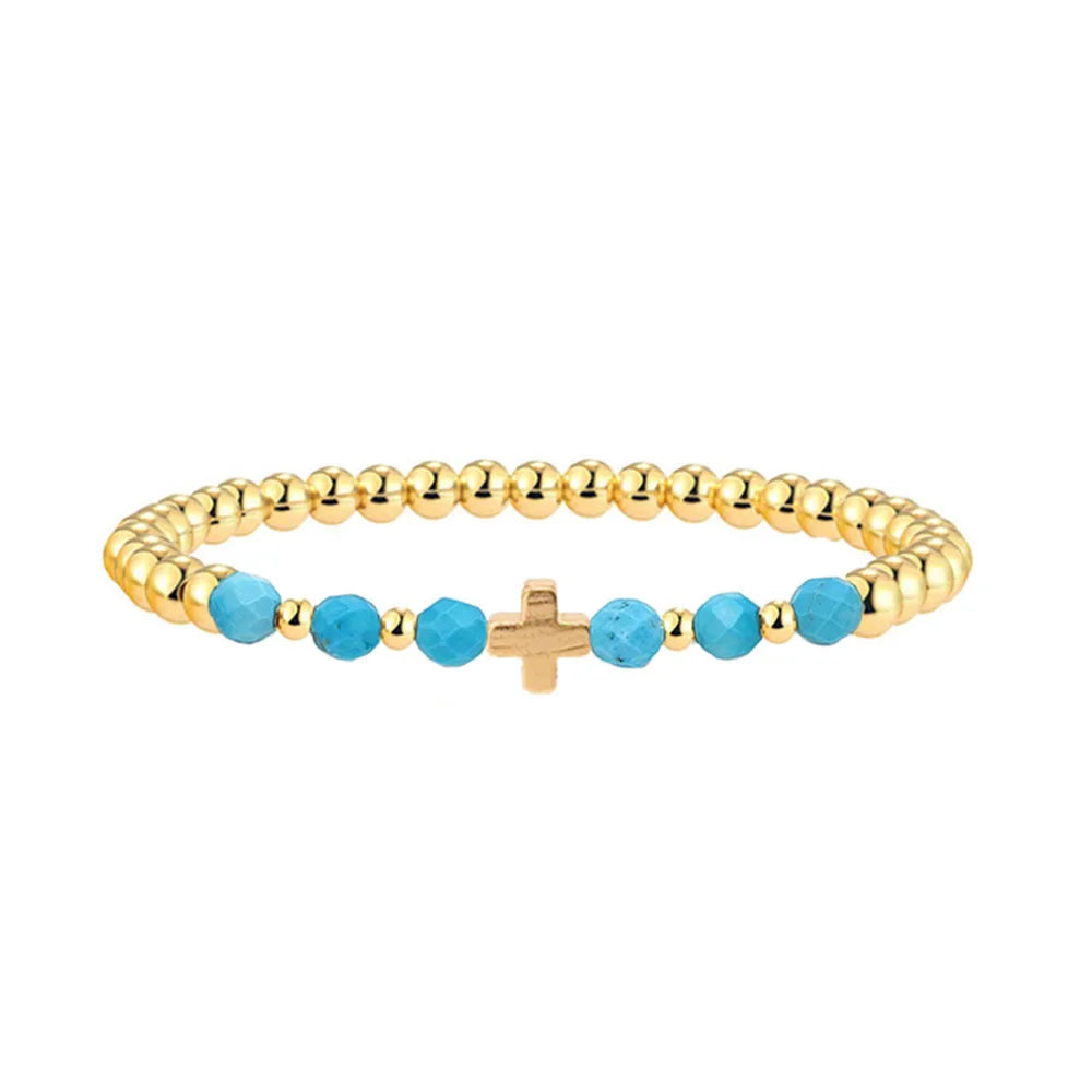 Bracelet en perles de croix vintage en turquoise