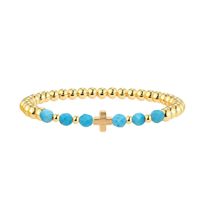 Bracelet en perles de croix vintage en turquoise