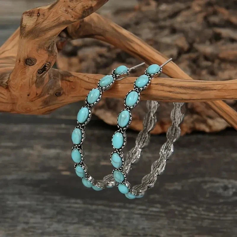 Boucles d'oreilles en cercle turquoise vintage bohème