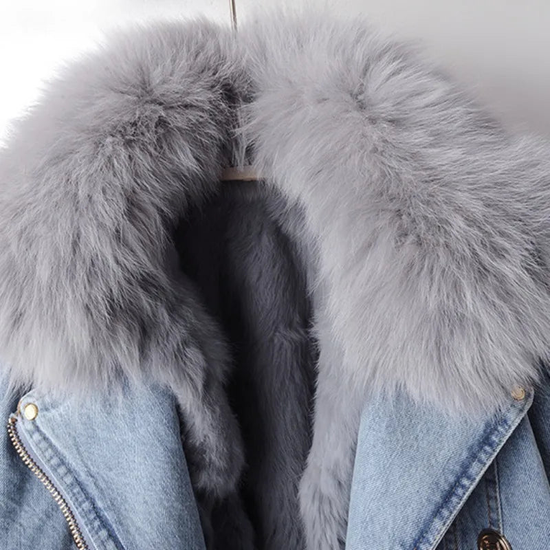 Margaux | Veste en denim avec col en fourrure