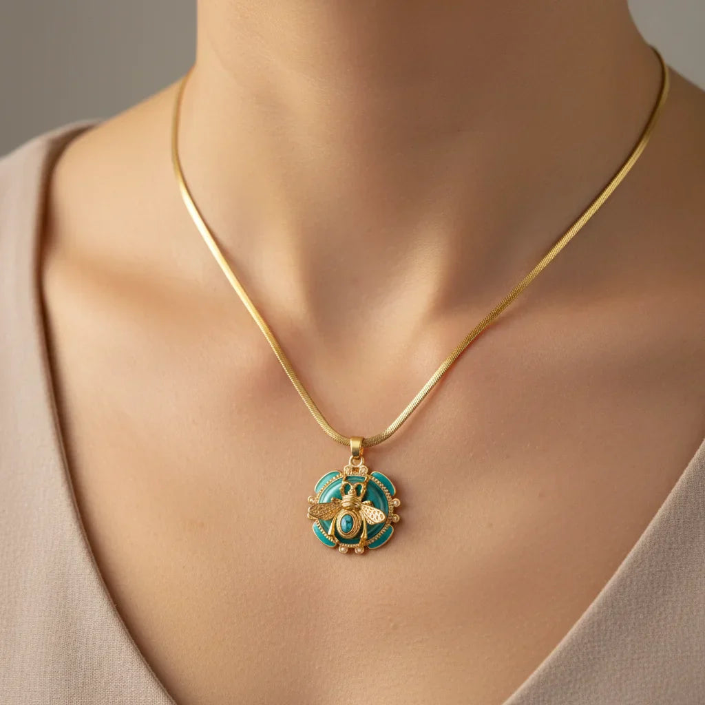 Pendentif en Or Chic avec Turquoise