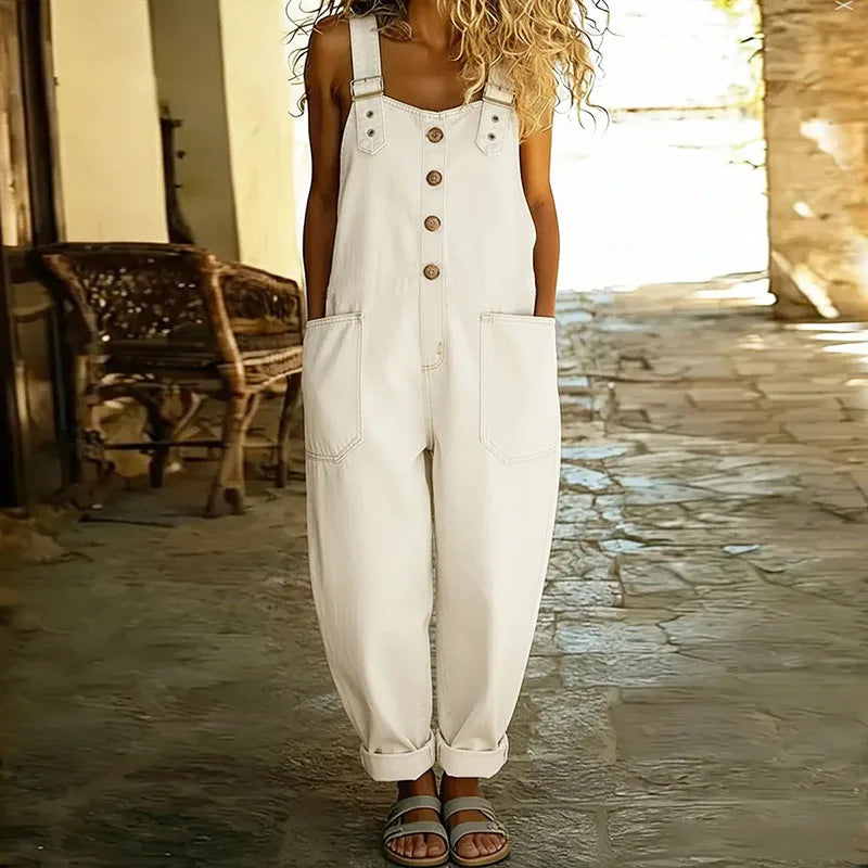 Carmen - Combinaison en denim vintage en coton doux avec bretelles ajustables
