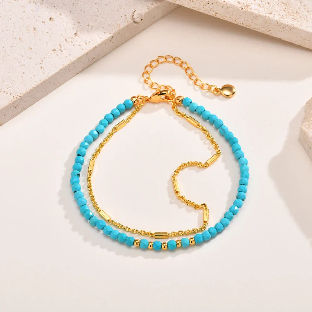 Bracelet double en or intemporel avec turquoise