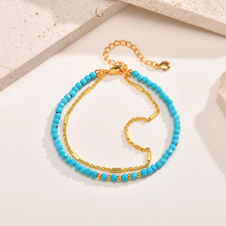 Bracelet double en or intemporel avec turquoise