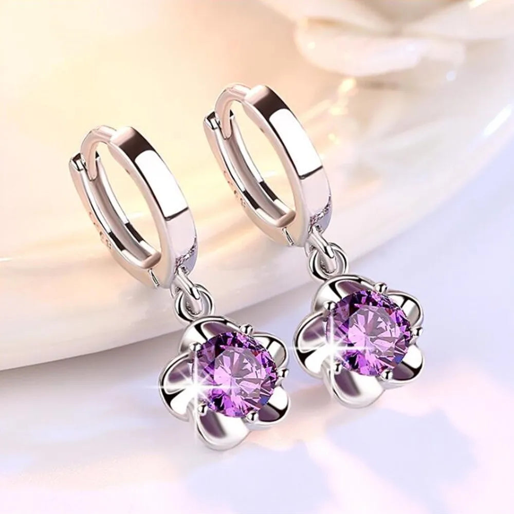 Boucles d'Oreilles en Argent avec Zirconia Violet et Blanc