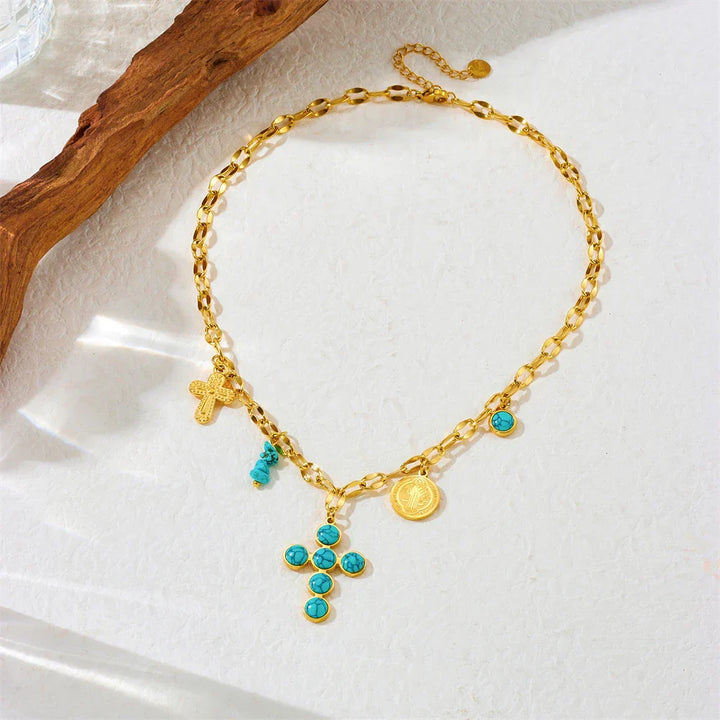 Collier Croisé Turquoise Exclusif en Acier Inoxydable