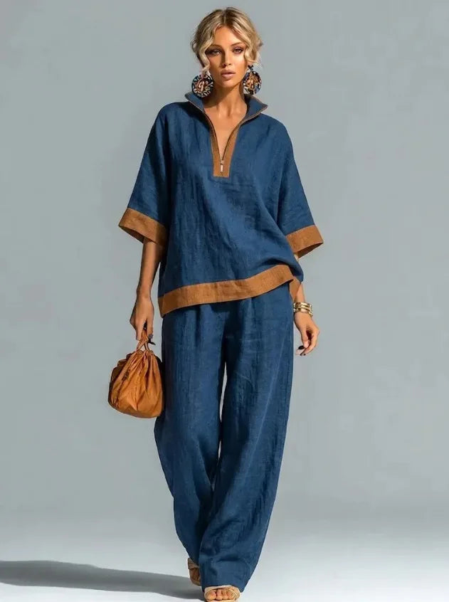 Ensemble Coordonné Vintage en Lin pour Femmes