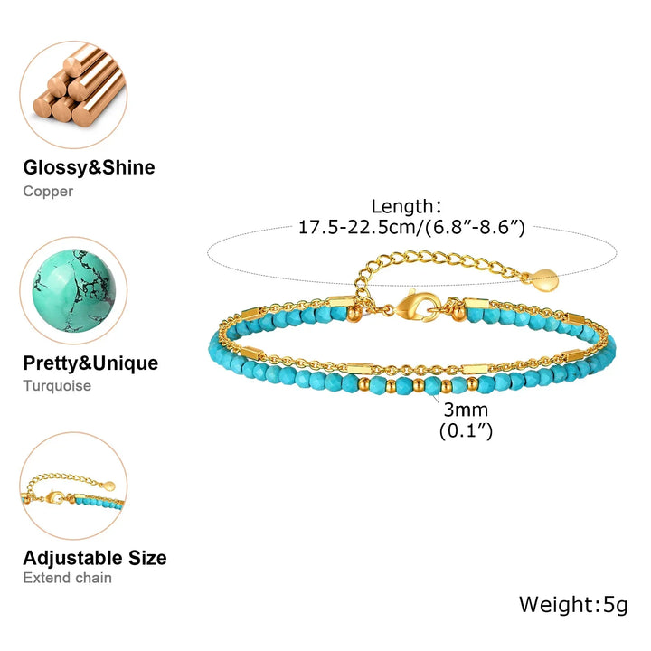 Bracelet double en or intemporel avec turquoise