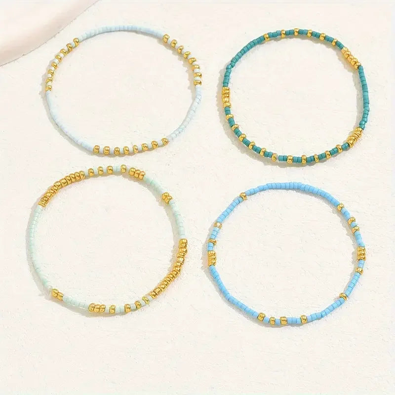 Ensemble de Bracelets en Kralen Turquoise Chic Bohémien