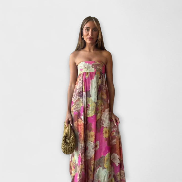 Robe Maxi Plissée Rétro Sans Manches