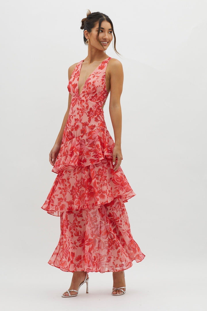 LISA | Robe Maxi à Volants Fleurie
