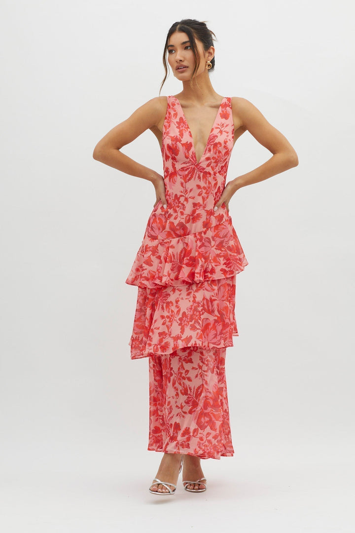 LISA | Robe Maxi à Volants Fleurie
