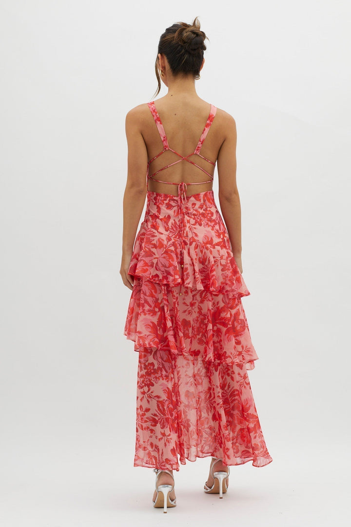 LISA | Robe Maxi à Volants Fleurie
