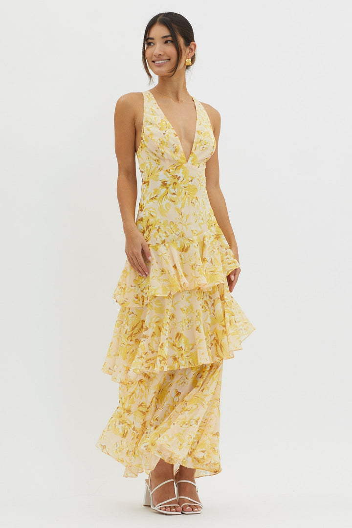 LISA | Robe Maxi à Volants Fleurie
