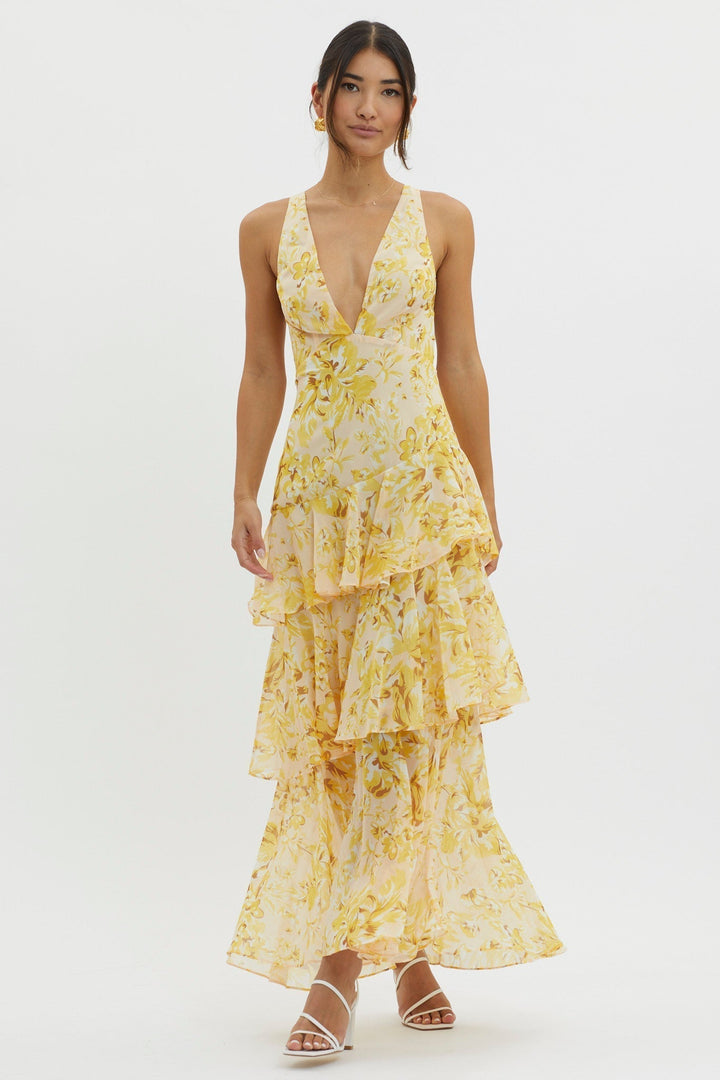 LISA | Robe Maxi à Volants Fleurie