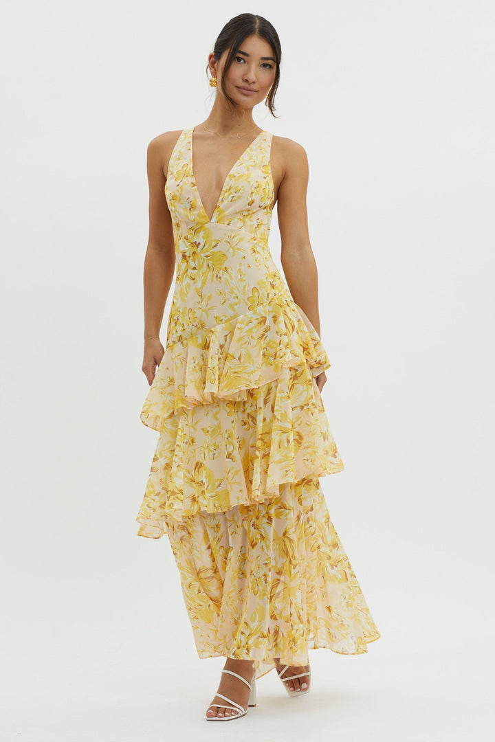 LISA | Robe Maxi à Volants Fleurie
