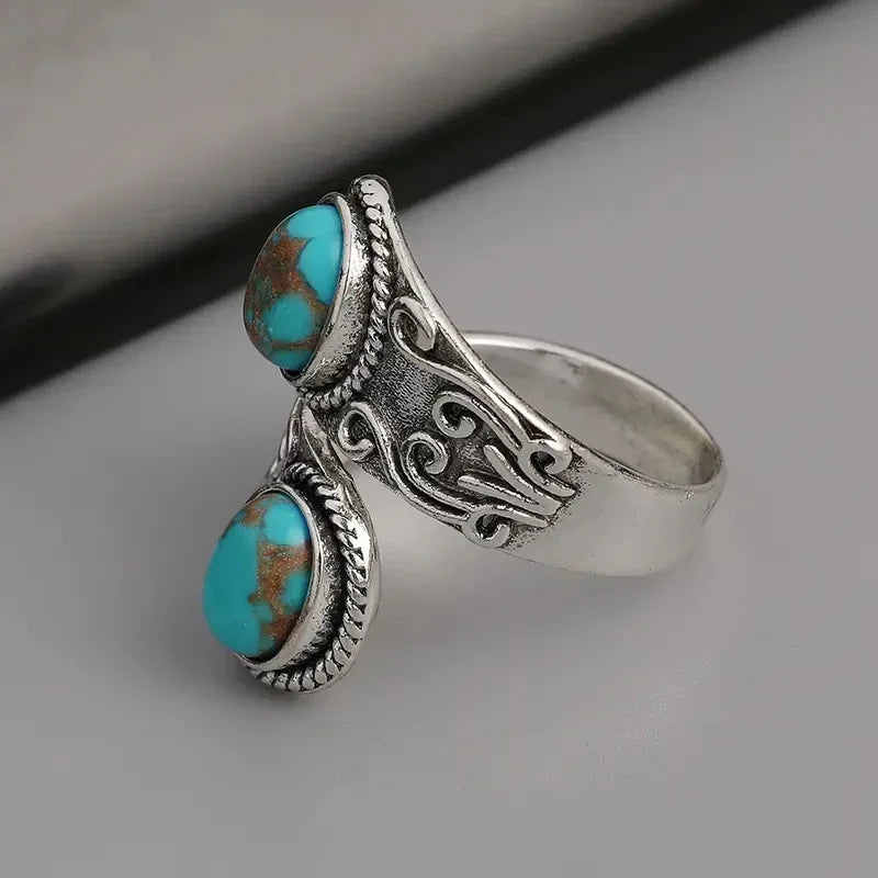 Anneau Croisé Vintage Élegant en Turquoise