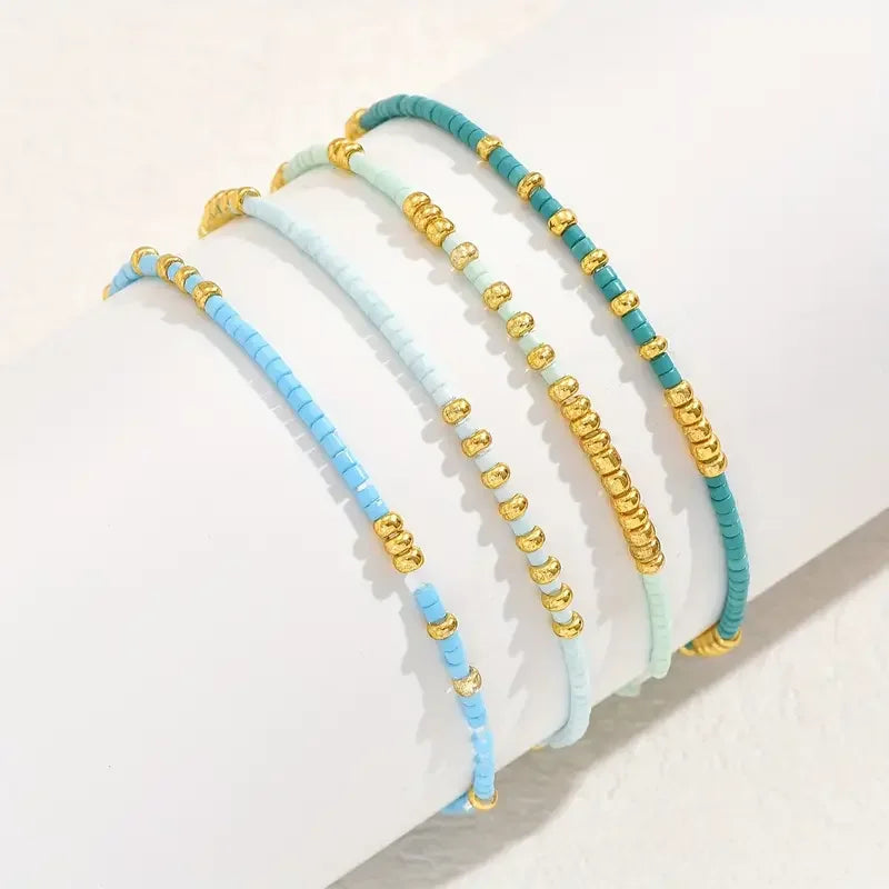 Ensemble de Bracelets en Kralen Turquoise Chic Bohémien