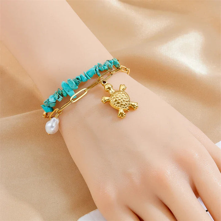 Bracelet Exclusif en Acier Inoxydable Turquoise Tortue